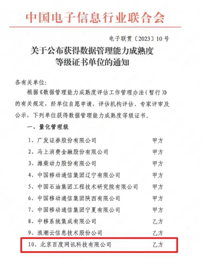 每周一度｜百度通过DCMM 4级乙方云服务商最高认证